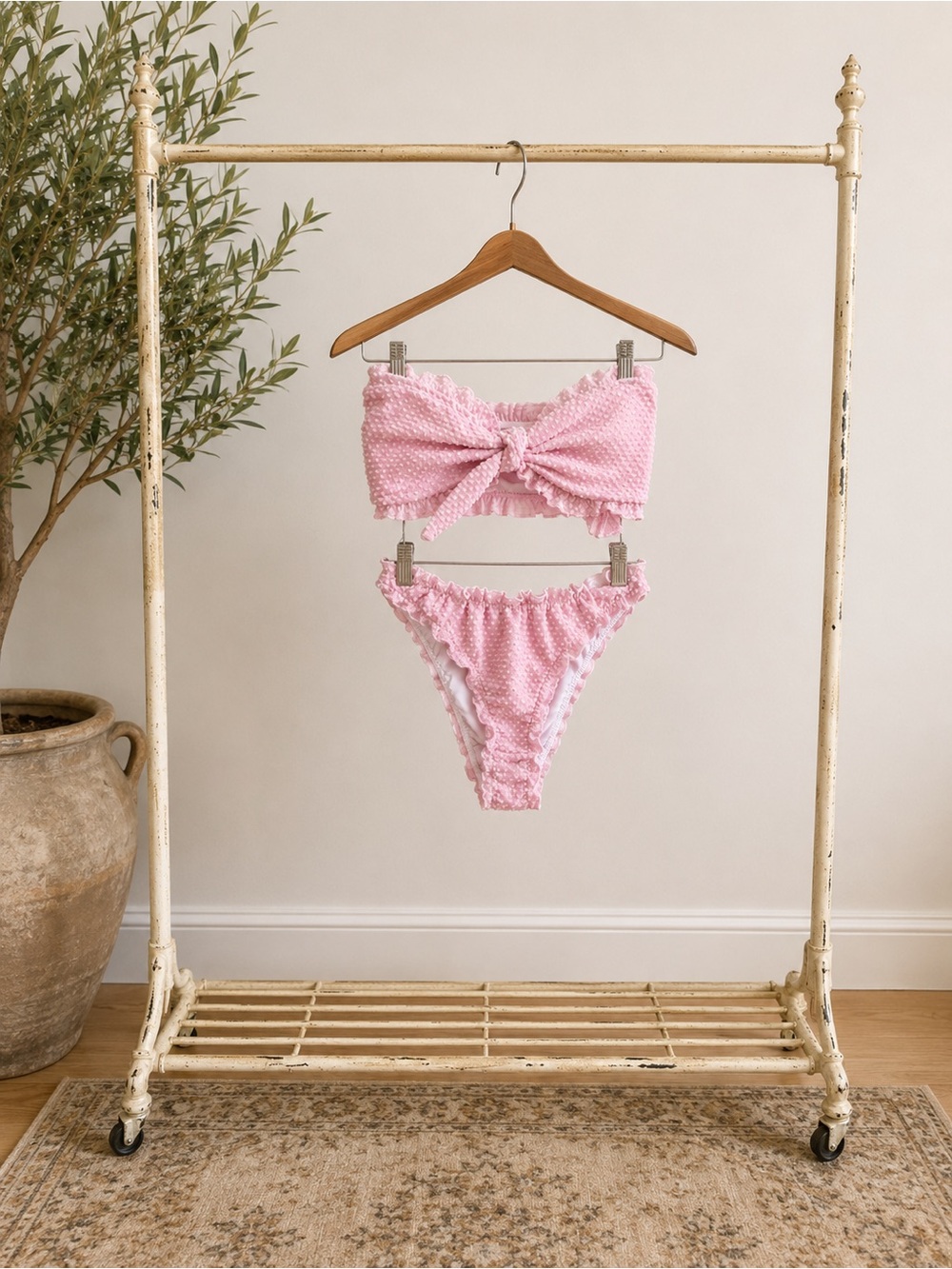 Pink Ruffle Bandeau Bikini Set - Women Small